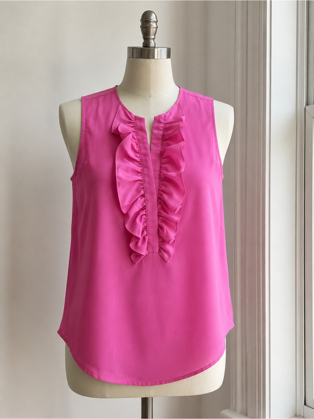 J. Crew Hot Pink Ruffle Front Sleeveless Camisole